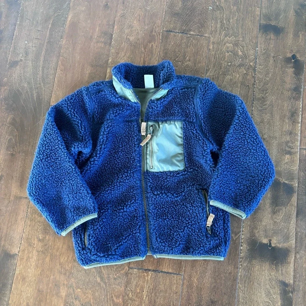 Carter's Boys Size 6 Small Sherpa Sweatshirt‎ Shacket Blue Green Zip Up